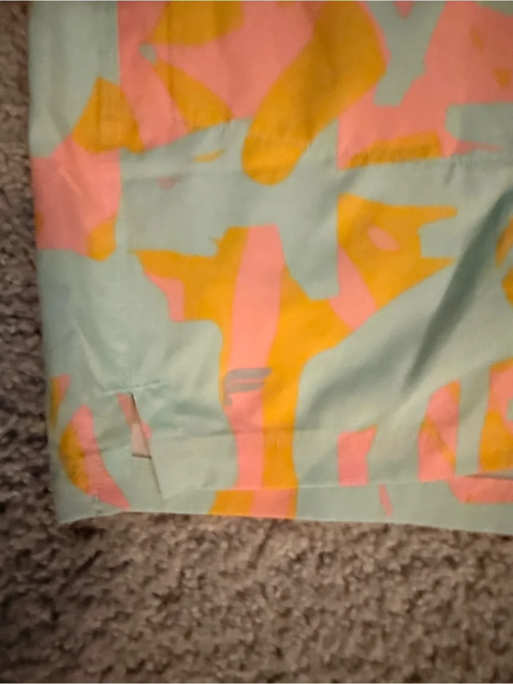 Fabletics Mint Swim Trunks with Black Waistband and Pink & Yellow Print